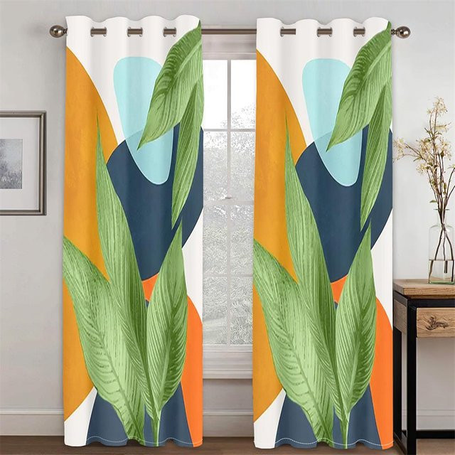 Moderne 2er-Set Fenster Vorhänge mit 3D Abstrakt Geometrisches Design, halbtransparent, Mehrfarbig, B: 50 cm, H: 130 cm - Bild 1