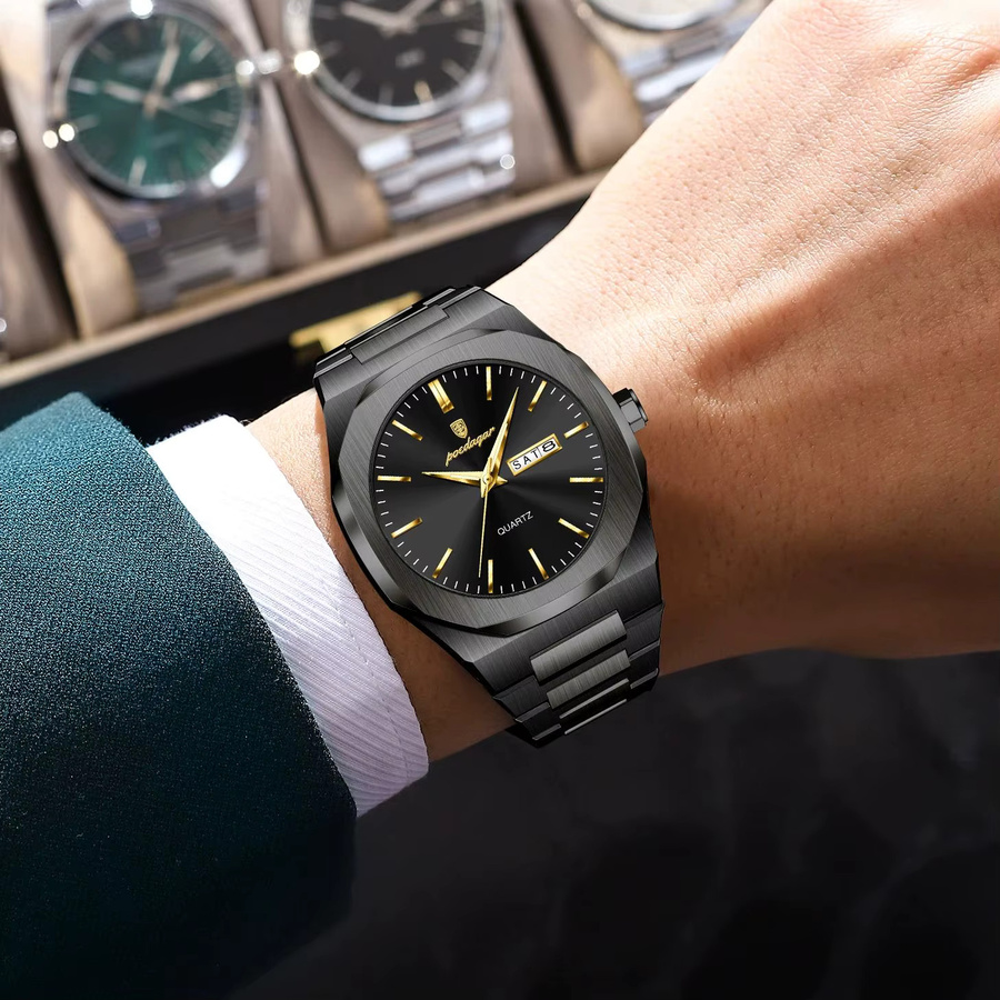 POEDAGAR Armbanduhr, Quarz, Edelstahl, Schwarz, Silber, Herren - Bild 5