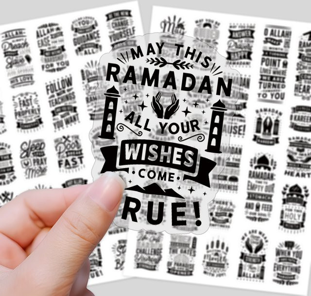 50 Stück selbstklebende Ramadan Aufkleber mit islamischen Zitaten in Schwarz für Scrapbooking, Planer und Geschenke - Bild 1