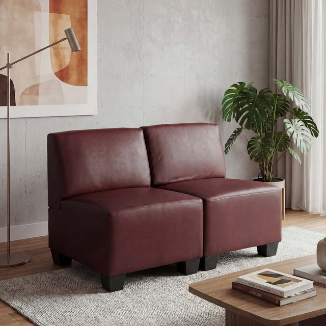 Modular 2-Sitzer Sofa Moncalieri von MCW aus Kunstleder in Rot-Braun ohne Armlehnen - Bild 1