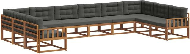 vidaXL Outdoor-Sofagarnitur aus massivem Akazienholz in L-Form, 10-teiliges Set in Natur und Anthrazit mit wetterfesten Kissen - Bild 1