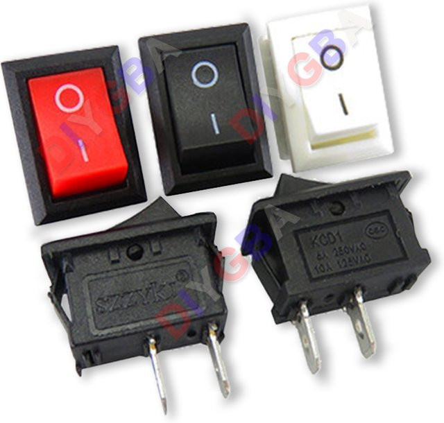 10er Set DIYGBA KCD01-117S Wippschalter mit Ein/Aus-Funktion SPST 2-Pin in Schwarz und Rot, Maße: 15 x 21 mm, 6A/250V 10A/125V - Bild 1