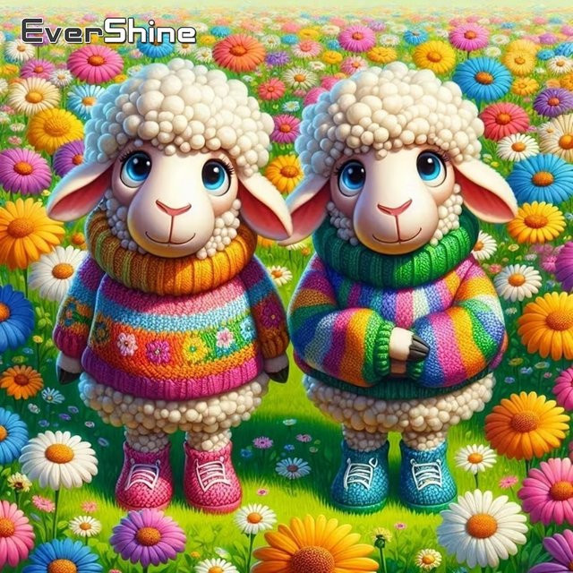 EverShine Diamant-Stickerei Schaf Cartoon-Tier DIY Diamant-Mosaik Set, Multicolor, B/H: 20 x 20 cm - Bild 1
