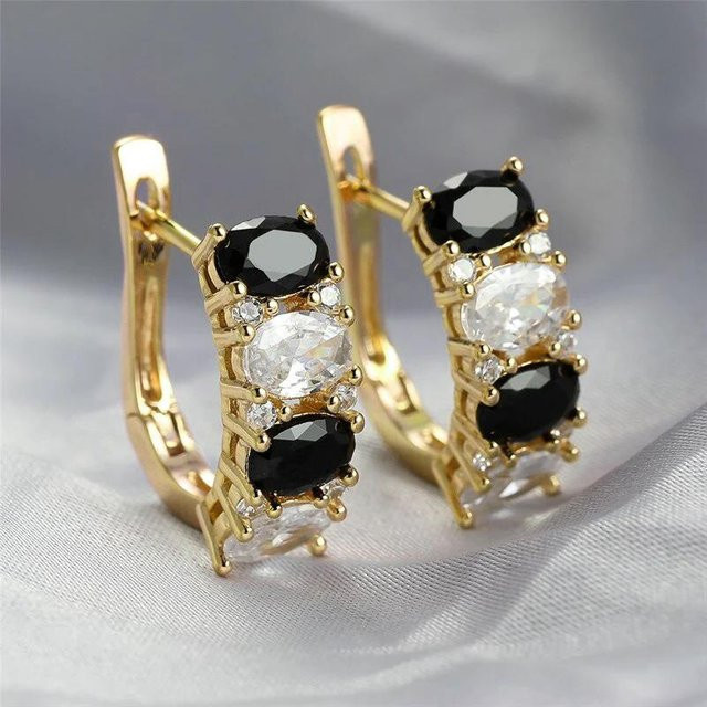 YIRAN Jewelry Creolen, Goldfarben, Weiß/Schwarz, Zirkonia, Damen - Bild 1