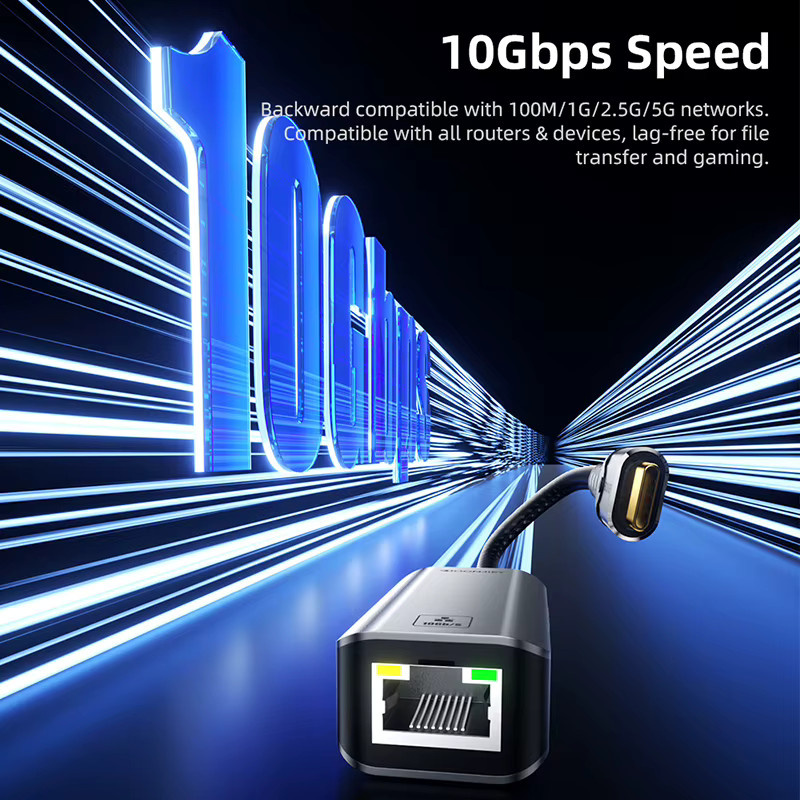 DOONJIEY USB-C auf 10GbE Ethernet Adapter, Typ-C USB4 auf RJ45 Netzwerkkarte in Grau, kompatibel mit Thunderbolt 3/4 für Laptop, MacBook und PC - Bild 3