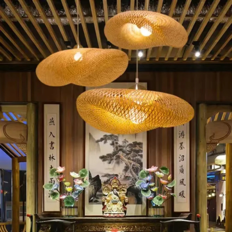 JOYINLED Rustikaler Bambus-Kronleuchter und Stehlampe in Schwarz mit warmweißem LED-Licht für Wohnzimmer und Restaurant - Bild 2