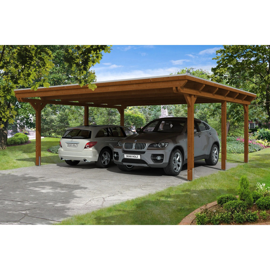 Skan Holz Doppelcarport Emsland aus Leimholz in Nussbaum Braun B: 613 cm, T: 604 cm, H: 248 cm - Bild 2