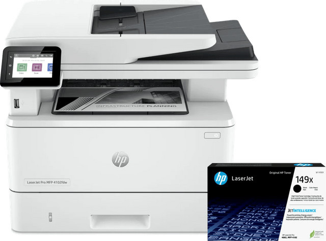HP LaserJet Pro MFP 4102fdw Multifunktionsdrucker mit Wi-Fi, Drucken, Scannen, Kopieren und Faxen inklusive einem zusätzlichen schwarzen XL-Toner - Bild 1