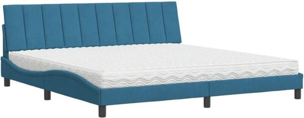 Modernes Polsterbett Hanko von vidaxl mit Matratze in Blau und Weiß aus Samt und Metall, B/T: 200 x 200 cm - Bild 1