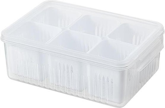 Durchsichtige Kühlschrank-Aufbewahrungsbox mit Abflusskorb für Obst, Gemüse und Fleisch, Weiß/Transparent - Bild 1