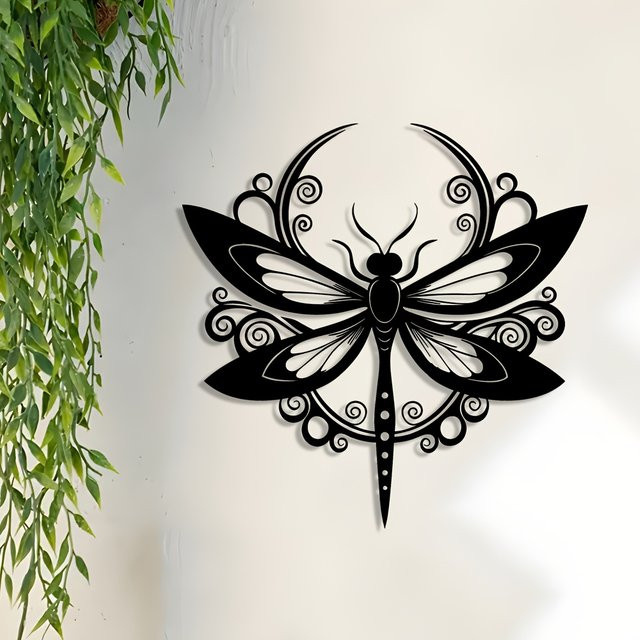 CIFBUY Metall-Libellen-Wanddekoration in Schwarz als 3D-Eisenkunst-Skulptur für Haus und Garten - Bild 1