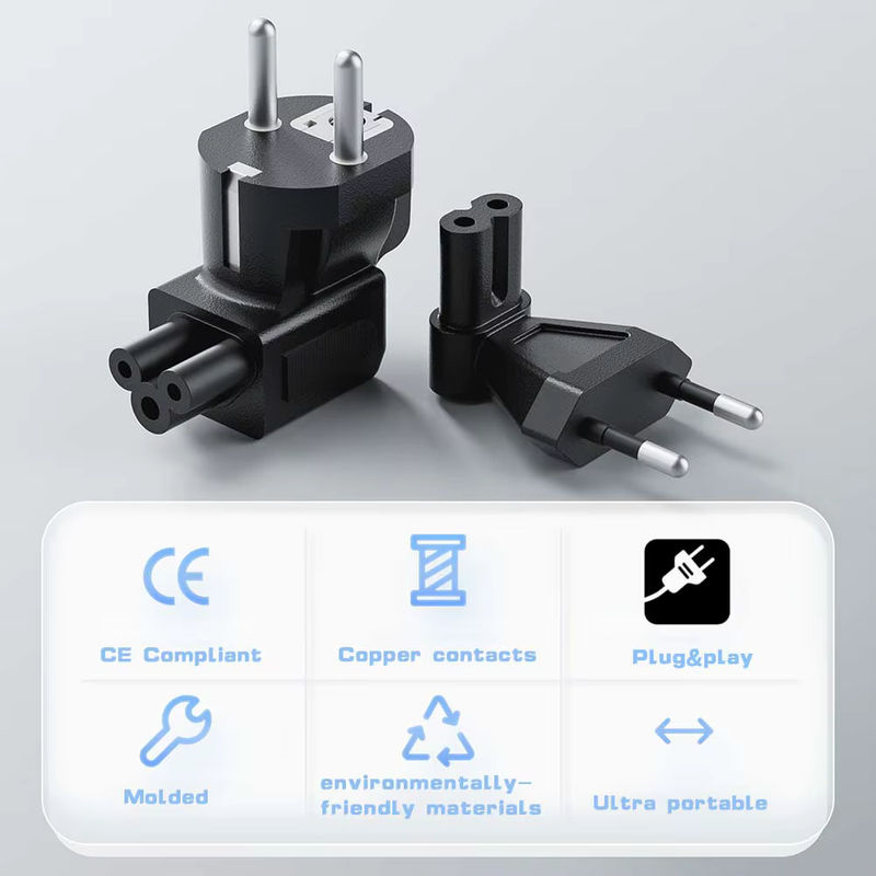 Duckhead EU-Steckeradapter Konverter Schwarz: 3-poliger Winkel-Schuko-EU-Stecker auf C5 Kleeblatt-EU 2-poliger Stecker auf IEC C7 Kabeladapter - Bild 5