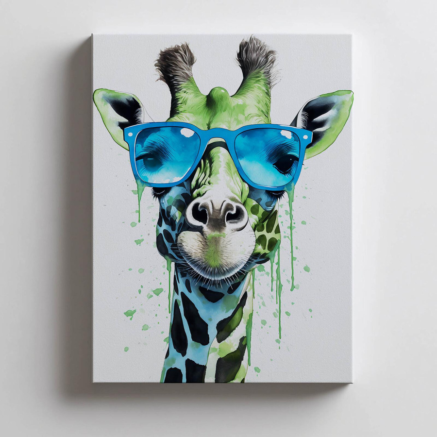 Premium-Leinwand iKable Grüne Giraffe mit blauer Brille auf Keilrahmen, Breite: 30 cm, Höhe: 40 cm - Bild 4