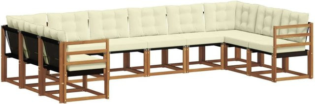 vidaXL Outdoor-Sofagarnitur aus Akazienholz mit Textilene und Kissen, 10-teiliges Set, Natur und Creme - Bild 1