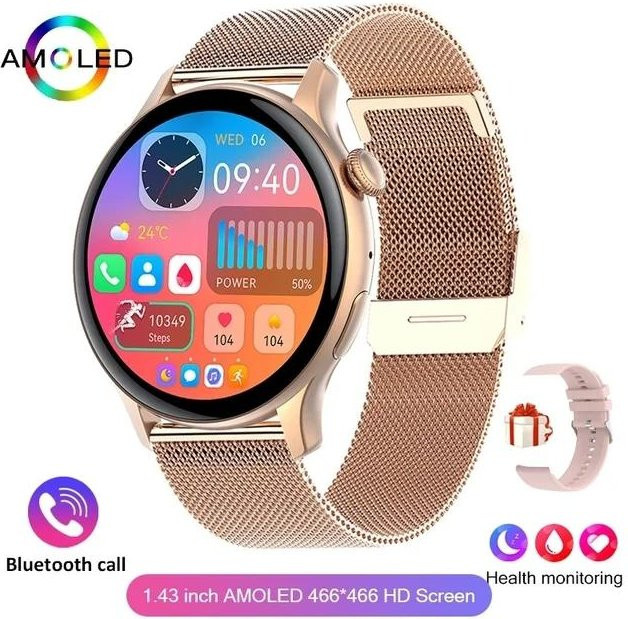 Lucky Start Smartwatch für Damen in Gold mit Milanaise-Armband, NFC, Bluetooth Anruffunktion und Herzfrequenzmessung - Bild 1