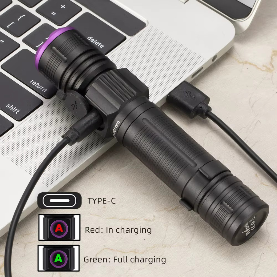 Alonefire Zoom UV-Taschenlampe USB wiederaufladbar Schwarz 365/395 nm Ultraviolett-Licht zur Klebstoff-Härtung und Detektion - Bild 3