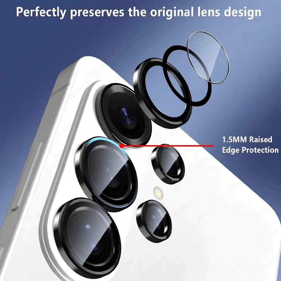 Samsung Galaxy S23 S24 S25 S26 Ultra Plus Kameraschutz aus gehärtetem Glas mit Metallrahmen in Silber und Lila - Bild 4