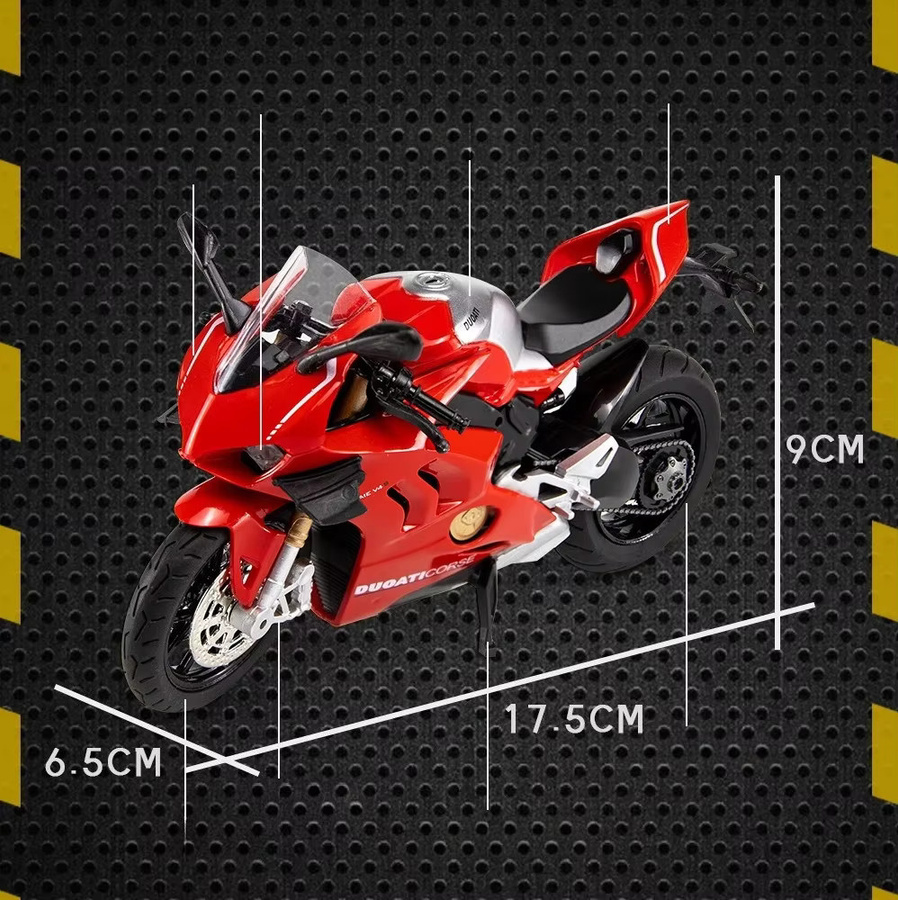 MAKEDA Panigale V4S Diecast Motorrad Modell 1:12 aus Metall mit Sound und Licht in Schwarz und Rot - Bild 2