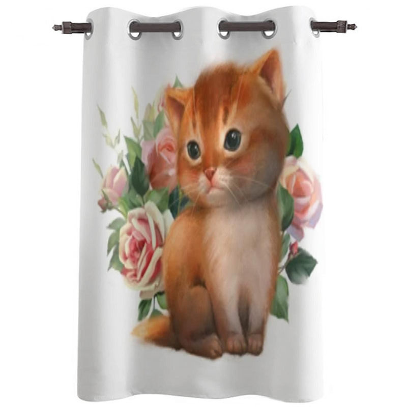Super Six Fenstervorhang mit Katzen- und Rosenmuster in Braun, halbtransparent, Breite: 135 cm, Höhe: 60 cm - Bild 2