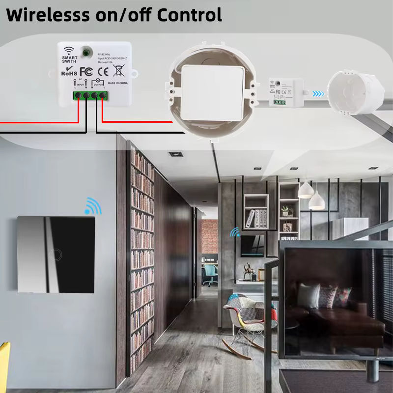 WenQia Intelligenter Touch-Wandschalter mit Fernbedienung, 433 MHz RF Wireless Lichtschalter aus schwarzem Glas für LED-Lampen, 220 V - Bild 4