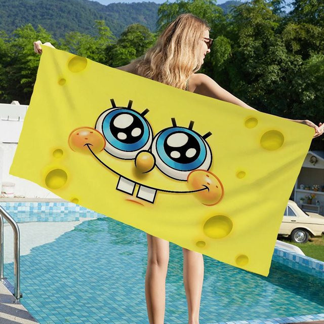 Magic Shark Spongebob Badetuch für Kinder aus Mikrofaser in Gelb, weich und wasserabsorbierend - Bild 1