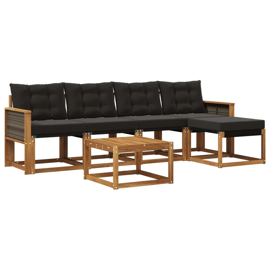 vidaXL Outdoor-Sofagarnitur aus Akazienholz mit Textilene und 6 Kissen in Natur und Schwarz - Bild 2