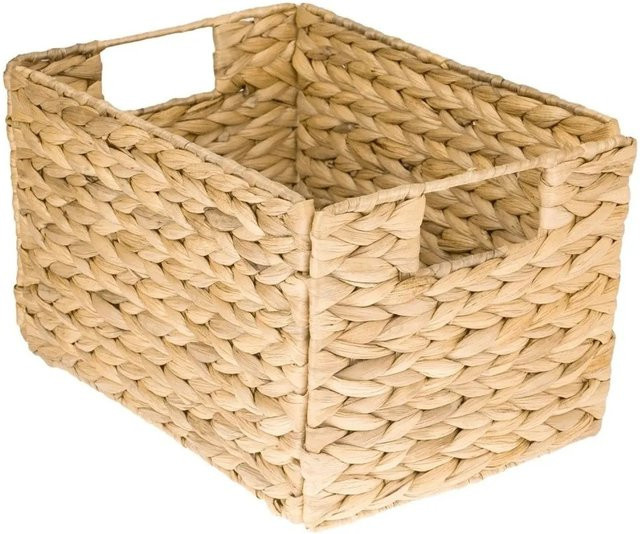 HMF Aufbewahrungskorb aus geflochtener Wasserhyazinthe in Beige, faltbarer Korb mit Metallrahmen, B/T/H: 32 x 23 x 20 cm - Bild 1