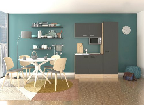 Flex-Well Singleküche Morena mit E-Geräten in Grau, Breite: 150 cm - Bild 1