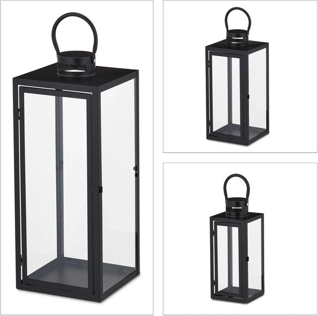 Relaxdays Laternen 3er Set aus Eisen und Glas in Schwarz, H x B x T: 63 x 21 x 21 cm - Bild 1