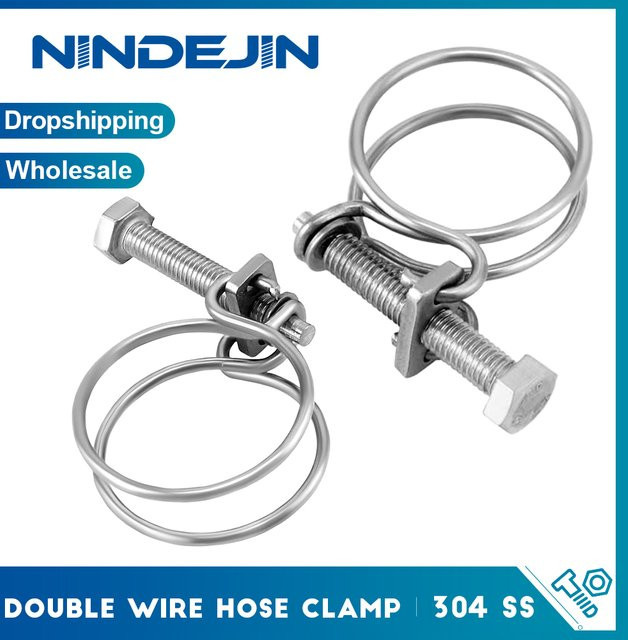 NINDEJIN Doppeldraht-Schlauchschellen-Clip aus Edelstahl in Silber, verstellbar von 12 bis 160 mm mit Sechskantschraube für Poolpumpen und Fischverschraubungen - Bild 1