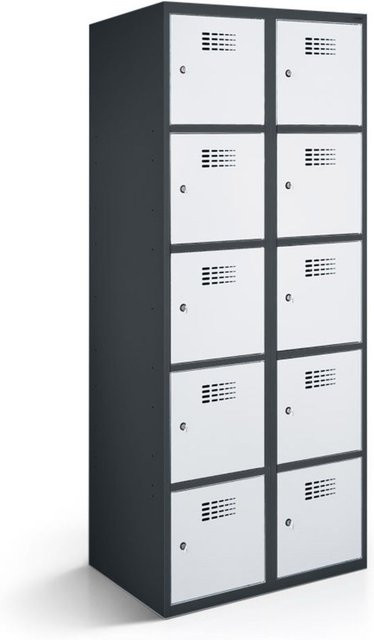 rotstahl Fächerschrank mit 10 Fächern und Scharniertüren, Farbe: Anthrazitgrau und Hellgrau, B/T/H: 80 x 50 x 180 cm - Bild 1