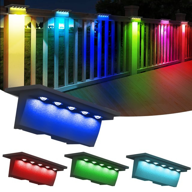 T-SUNRISE Solar LED Außenleuchte für Treppen und Stufen mit RGB/3000k/6000k Lichtoptionen, IP65 wetterfest, Mehrfarbig - Bild 1