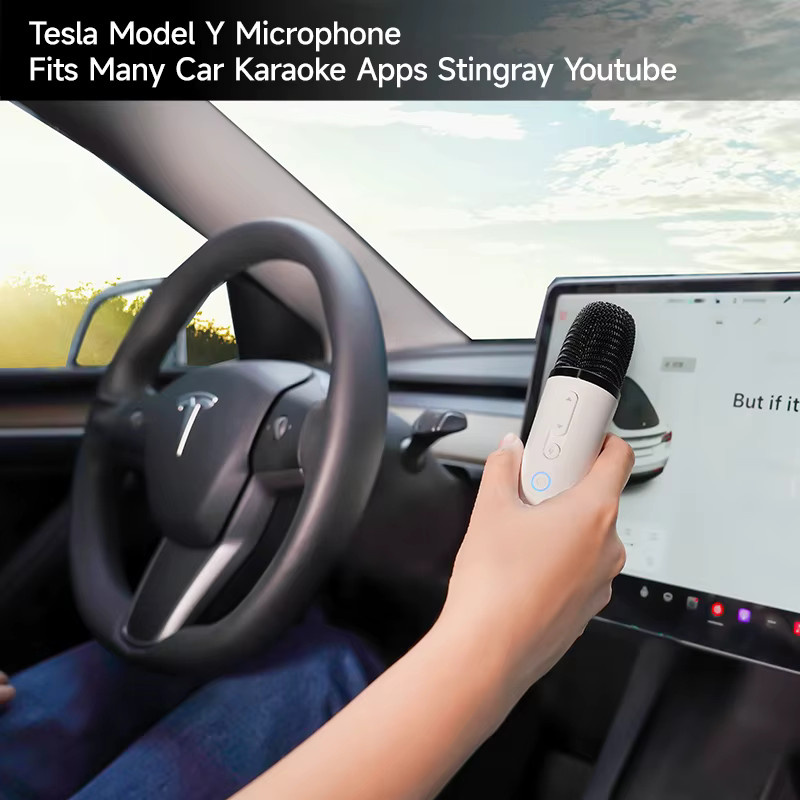 PUREMIC Auto-Karaoke-Mikrofon für Tesla Model Y, 3, X und Cybertruck in Weiß mit USB-A und USB-C Empfänger, wiederaufladbar - Bild 4