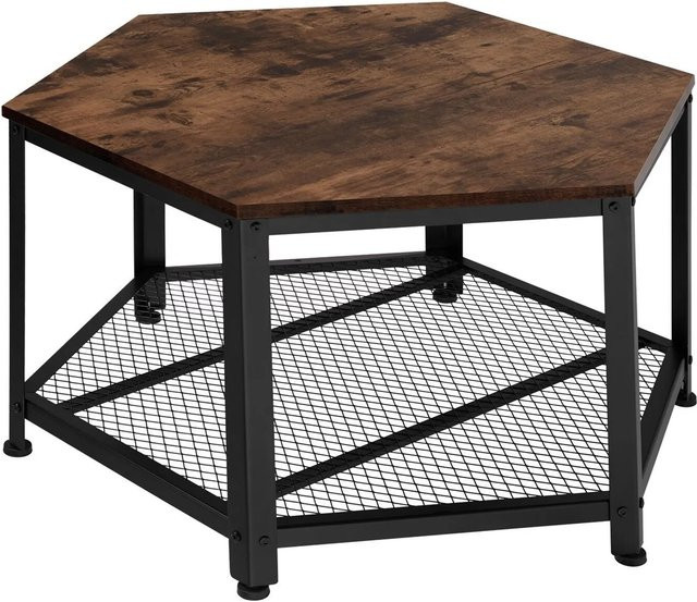 tectake Couchtisch im Industrial Style mit Gitterablage, sechseckig, braun/schwarz, B: 86,5 cm, T: 75 cm, H: 46,5 cm - Bild 2