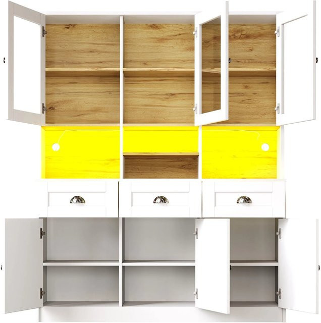 okwish Vitrinenschrank mit LED-Beleuchtung und Glastüren in Weiß, B/T/H: 140 x 40 x 175 cm - Bild 1