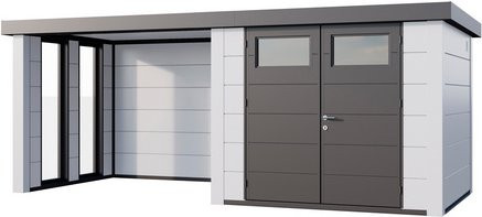 Telluria Gerätehaus Classico 2724 Lounge mit linkem Fenster und weißen Ecken, B/H/T: 552 x 238 cm, Weiß - Bild 1