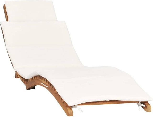 vidaXL Klappbare Sonnenliege aus Teakholz mit weißer, wetterfester Auflage und ergonomischer Form - Bild 1