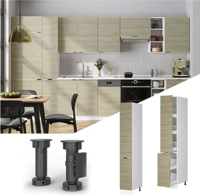 Vicco Apothekerhochschrank Fame-Line Weiß Eiche gefräst mit Soft-Closing-Scharnieren und Regalböden, Breite: 30,0 cm, Höhe: 325,9 cm, Tiefe: 30,0 cm - Bild 1