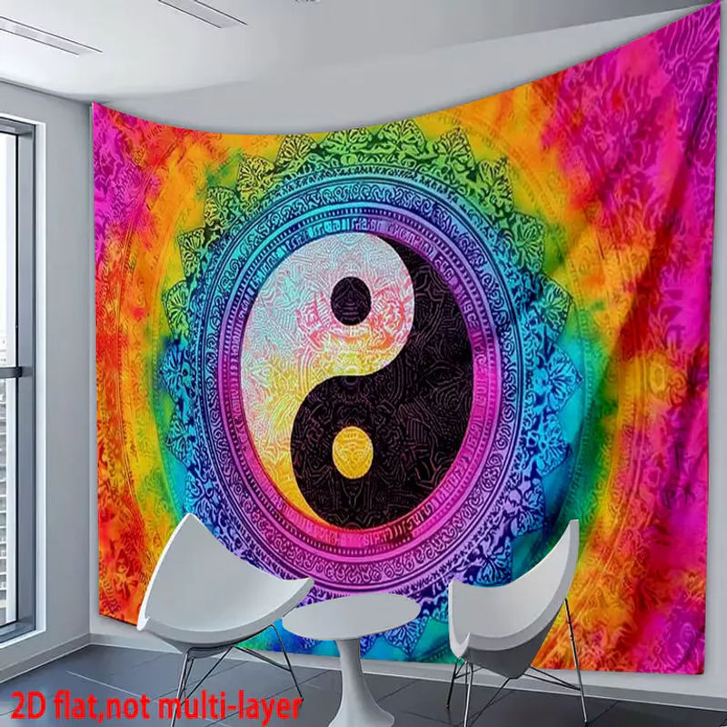 VIKAMA Wandteppich im Mandala-Stil mit Yin-Yang und Tai-Chi Design, mehrfarbiger Bohemian Wandbehang aus Textil, B/H: 60 x 40 cm - Bild 4