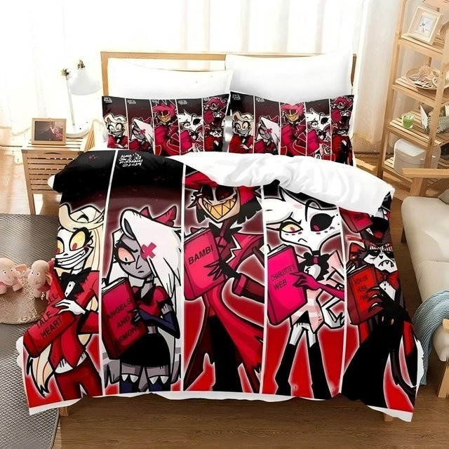 Hazbin Cartoon Bettwäsche Set mit Bettbezug und Kissenbezug in Rot, B/H: 135 x 200 cm - Bild 1