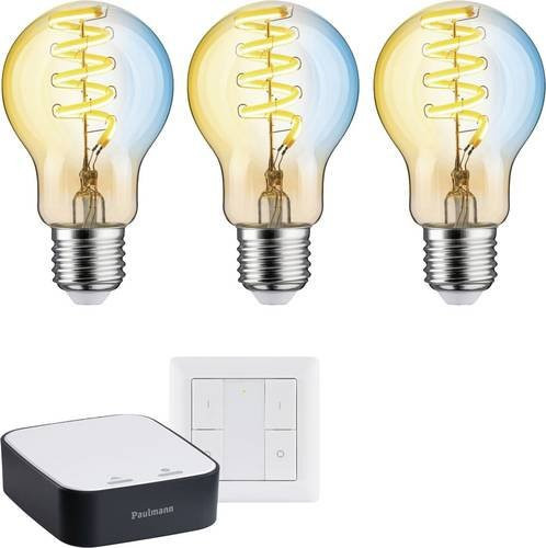 Paulmann 5194 Home Starterkit Beleuchtung mit E27 LED Filament Leuchtmitteln, Zigbee, RGBW und Controller, Warmweiß bis Kaltweiß, Transparent - Bild 1