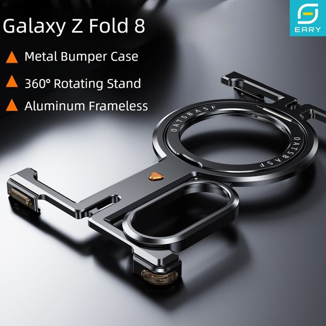Eary Metallhülle für Samsung Galaxy Z Fold 8 in Titanium Black mit 360-Grad-Drehgriff-Ständer und Slim Bumper Schutz - Bild 1
