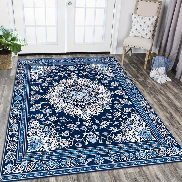 Klassischer Teppich Lodestar mit ethnischen Mustern in Blau, B/B: 80 x 120 cm - Bild 1
