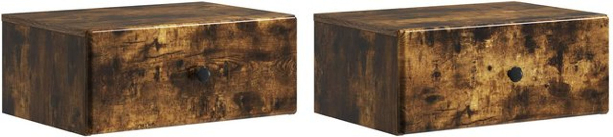 Set aus 2 wandmontierten Nachttischen von vidaXL in Geräucherte Eiche, Modernes Design aus Holzwerkstoff, Grau/Braun - Bild 1