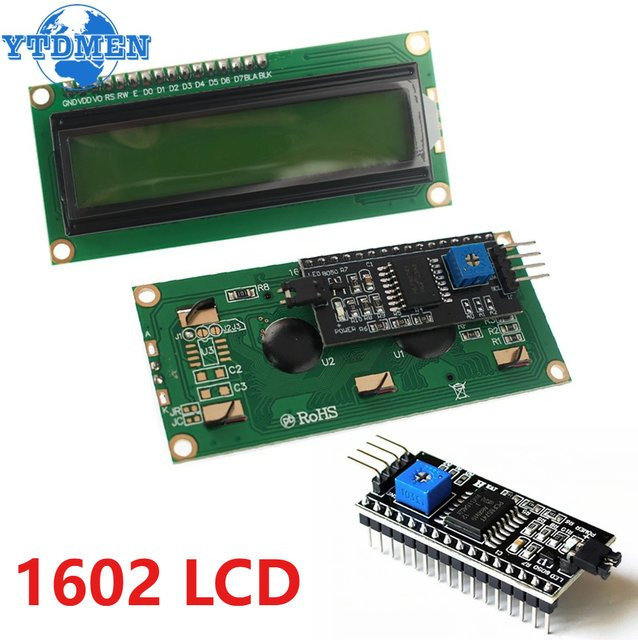 YTDMEN LCD1602 I2C Modul mit 16x2 Zeichen Display in Blau, Gelb oder Grün für Arduino - Bild 1