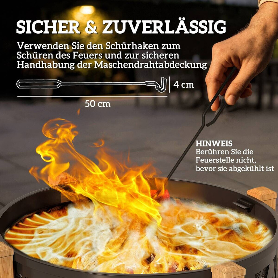 Outsunny 2-in-1 Feuerschale mit Grillrost und Funkenschutz in Schwarz und Braun, Durchmesser: 75 cm, Höhe: 58 cm - Bild 5