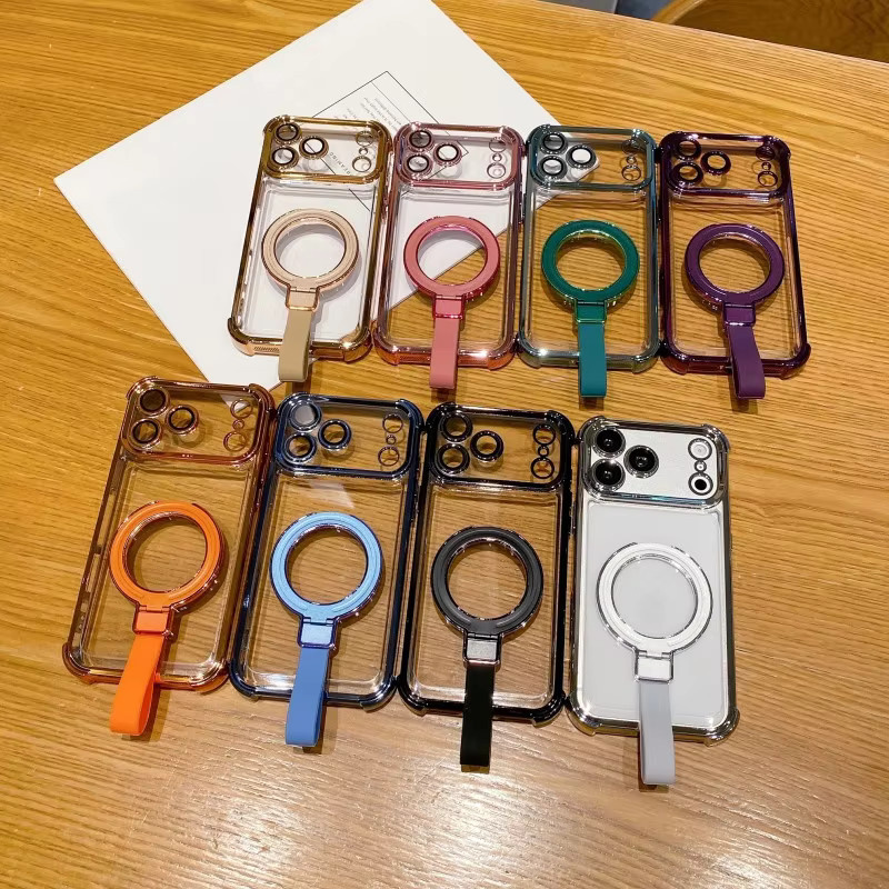 Eurynome Magnetische Schutzhülle mit Ring-Ständer für iPhone, Transparent/Silber, Stoßfeste TPU-Hülle mit luxuriöser Beschichtung - Bild 4