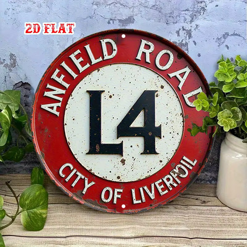 Potdemiel Vintage Liverpool Anfield Road Rundes Aluminiumschild in Rot, Durchmesser: 20 cm - Bild 3