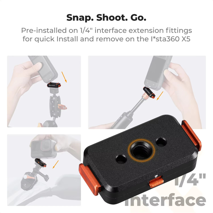 K&F CONCEPT Magnetische Schnellwechselhalterung in Schwarz für Insta360 X5, X4 und Ace Pro aus Aluminiumlegierung mit Sicherheitsverriegelung - Bild 2