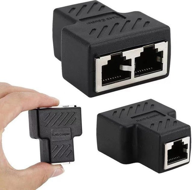 Ninth World 2er-Set LAN RJ45 Extender Splitter Ethernet Adapter für Internetverbindung, Schwarz - Bild 1